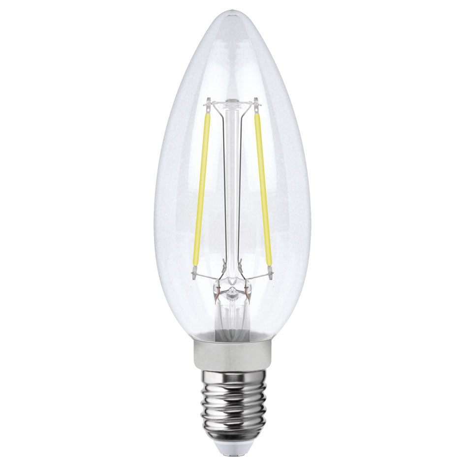 Foco LED filamentos VELA 2W luz calida E12, caja color