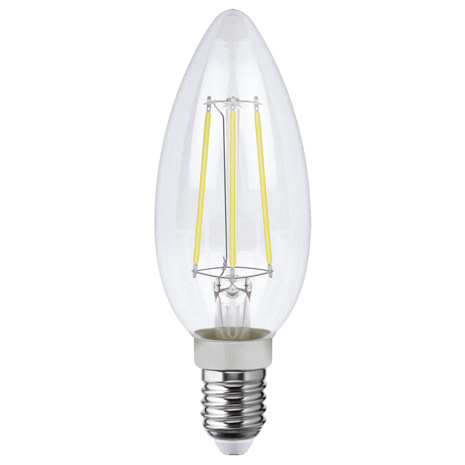 Foco LED filamentos VELA 4W luz calida E12, caja color