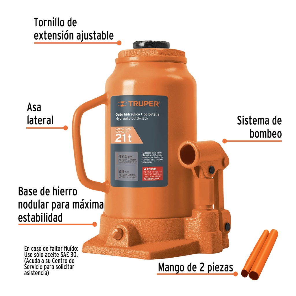 Gato hidráulico de botella de 21Ton, Truper - Pag 168