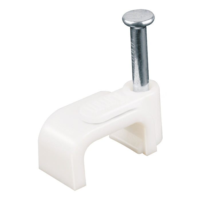 Grapa recta para cable  de 10mm color blaco con clavo  20pcs por bolsa