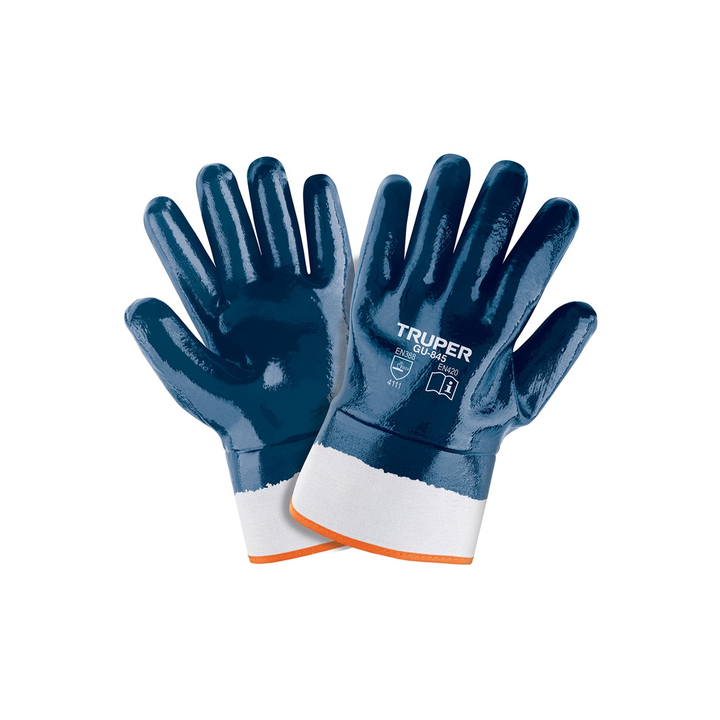Guantes de algodón recubiertos de nitrilo, puño seguridad