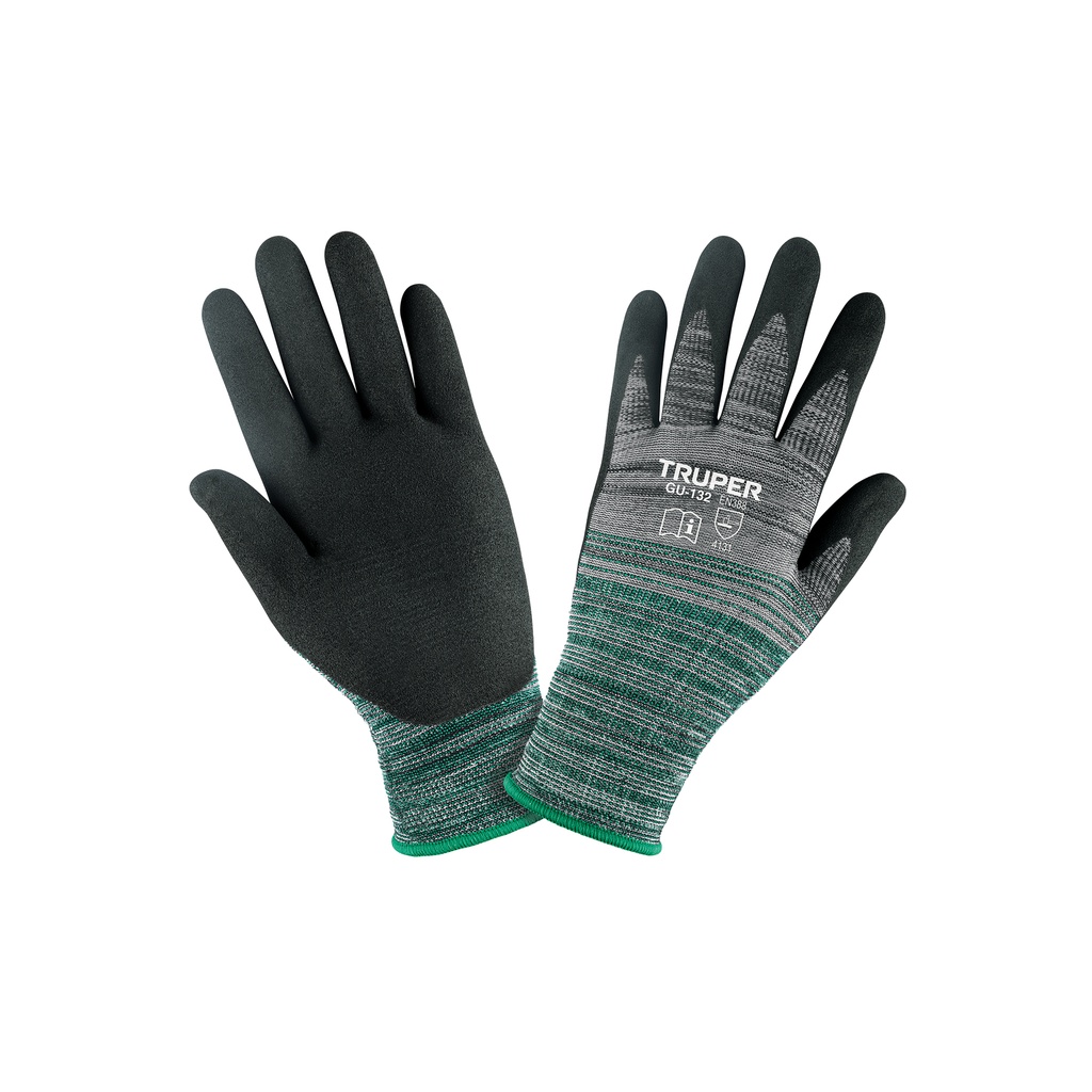 Guantes de nylon recubiertos de nitrilo arenoso, M, Truper