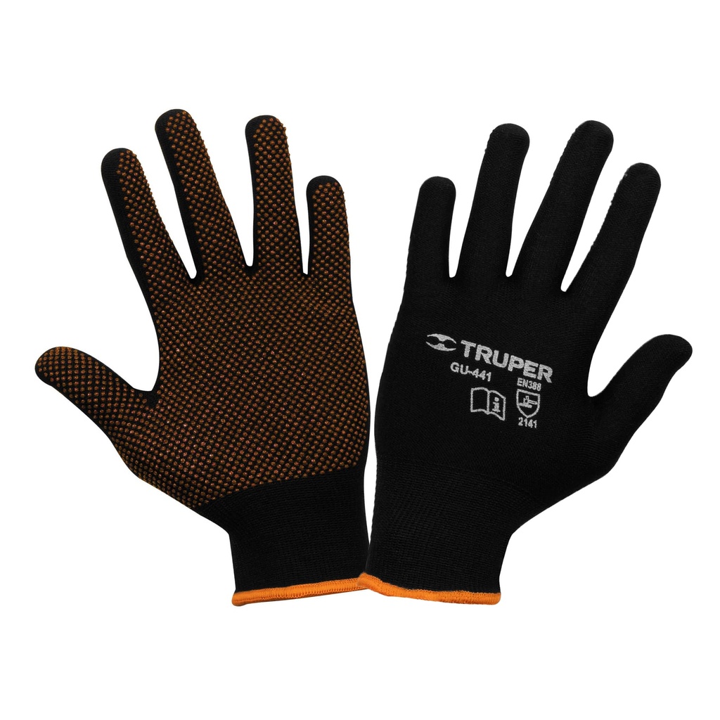 Guantes de poliéster con puntos de PVC en palma, CH, Truper - Pag 348
