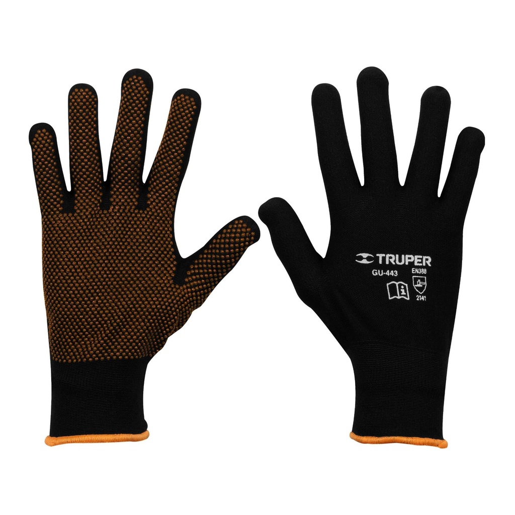 Guantes de poliéster con puntos de PVC en palma, G, Truper - Pag 448