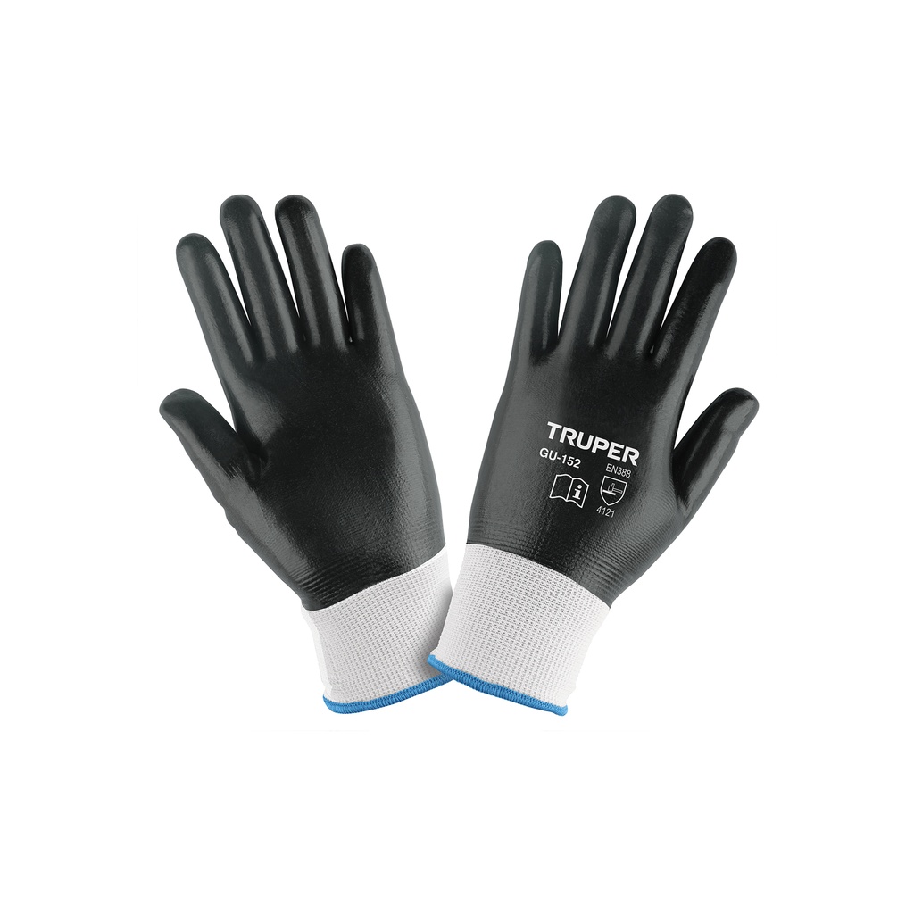 Guantes de poliéster con recubrimiento de nitrilo, M, Truper