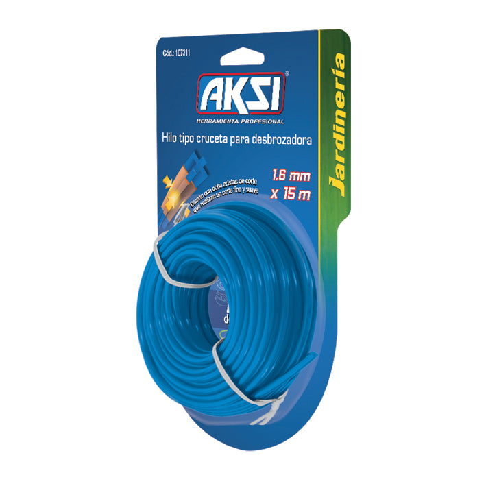 Hilo para desbrozadora tipo cruceta  de 1.6mm x15m