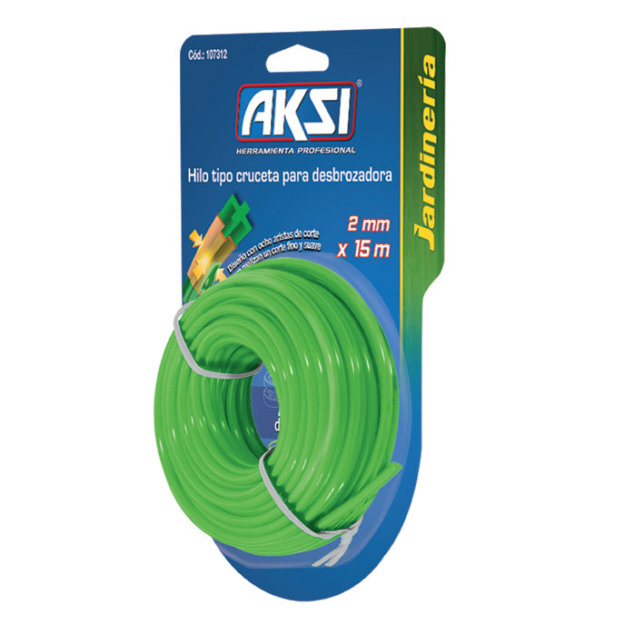 Hilo para desbrozadora tipo cruceta  de 2mmx15m