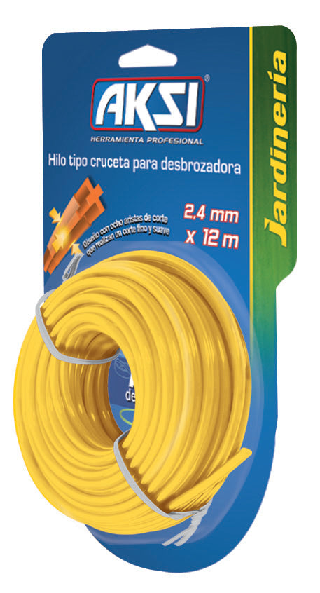 Hilo para desbrozadora tipo cruceta de 3.3 mm x 12 m
