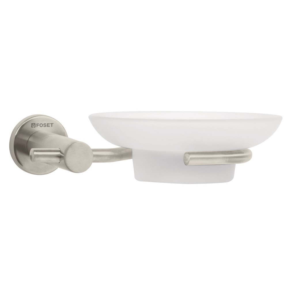 Jabonera metálica satín con plato de vidrio, Foset Element - Pag 490