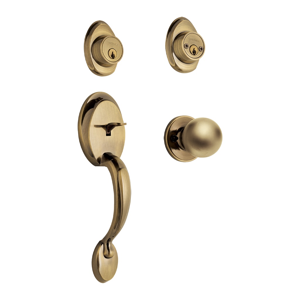 [T23672] Jaladera, perilla y cerrojo llave, latón antiguo, Basic