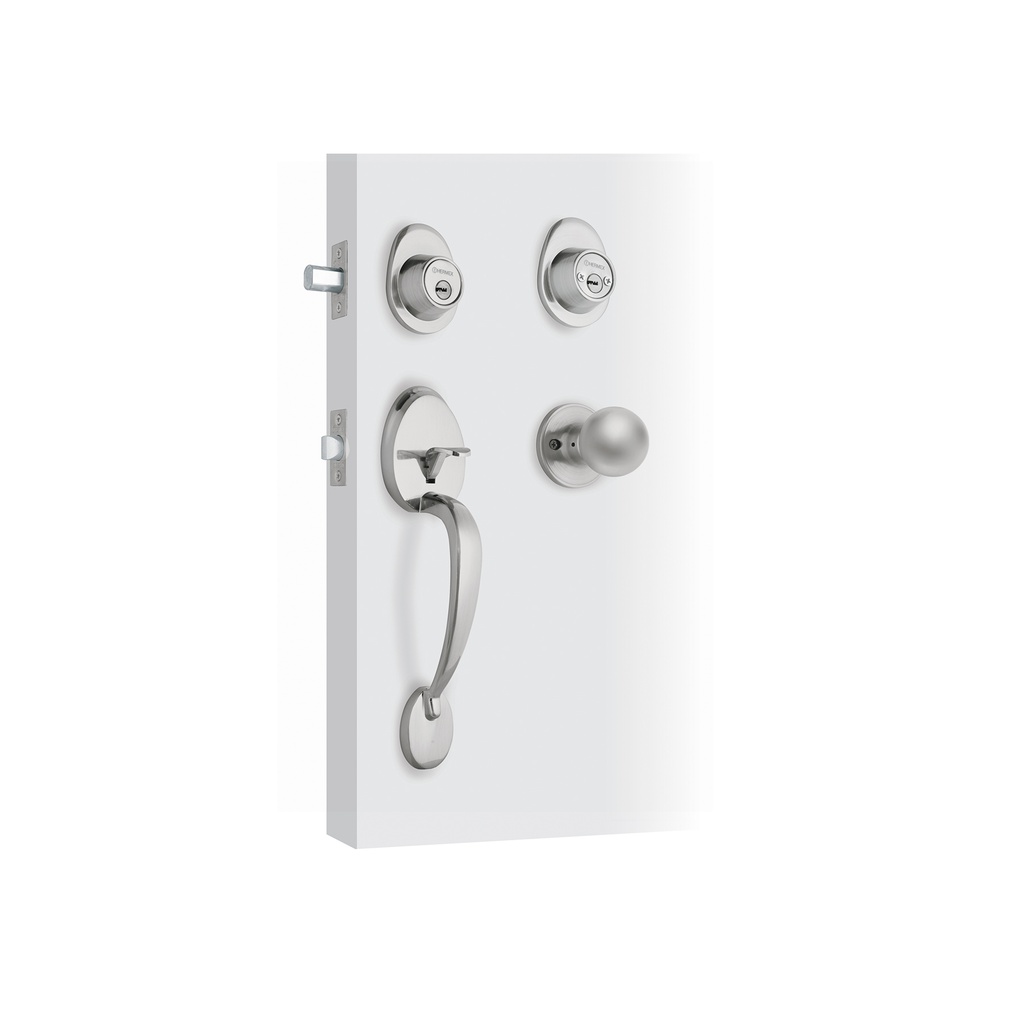 [T43024] Jaladera, perilla y cerrojo llave-llave, cromo mate, Hermex