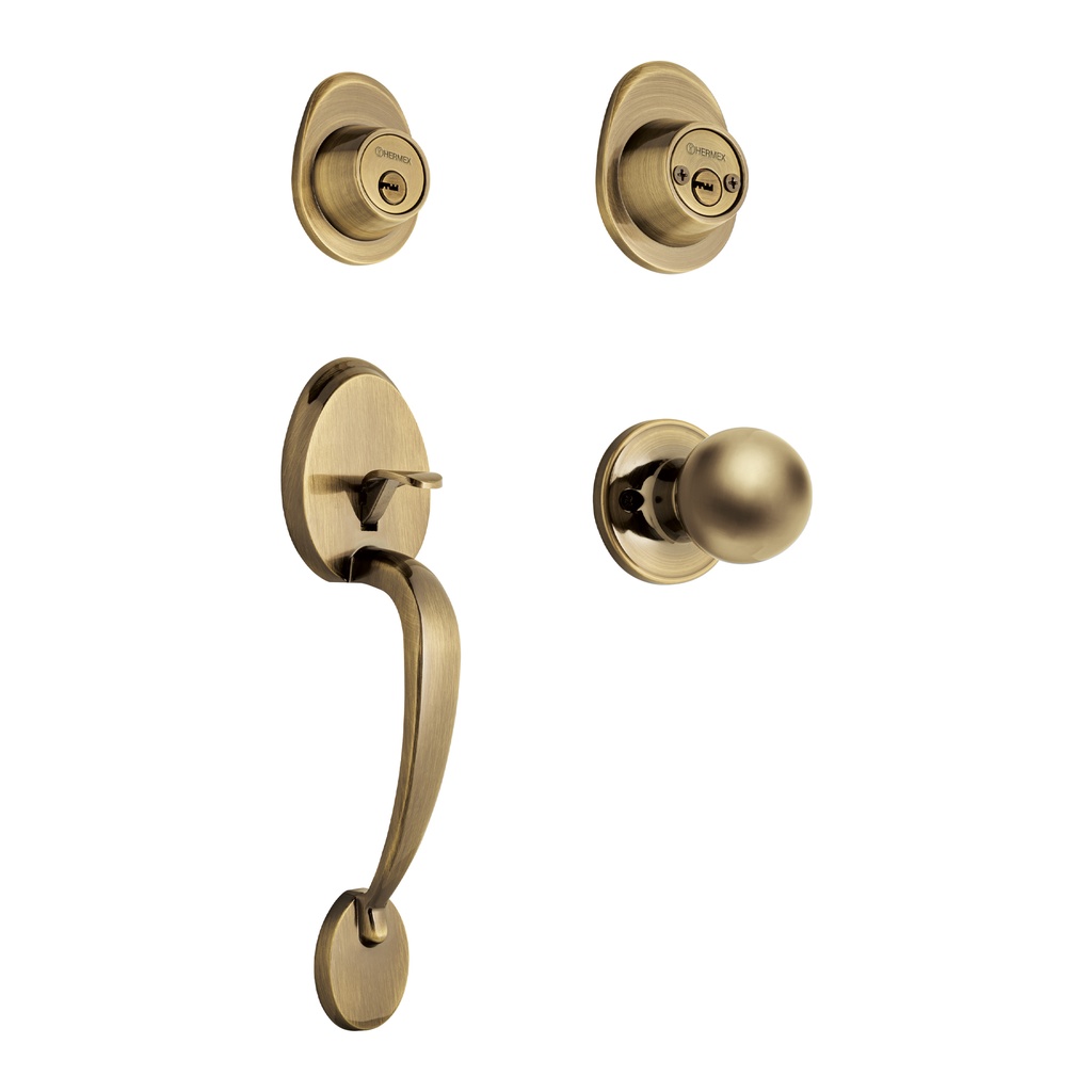 Jaladera, perilla y cerrojo llave-llave, latón antiguo - Pag 590