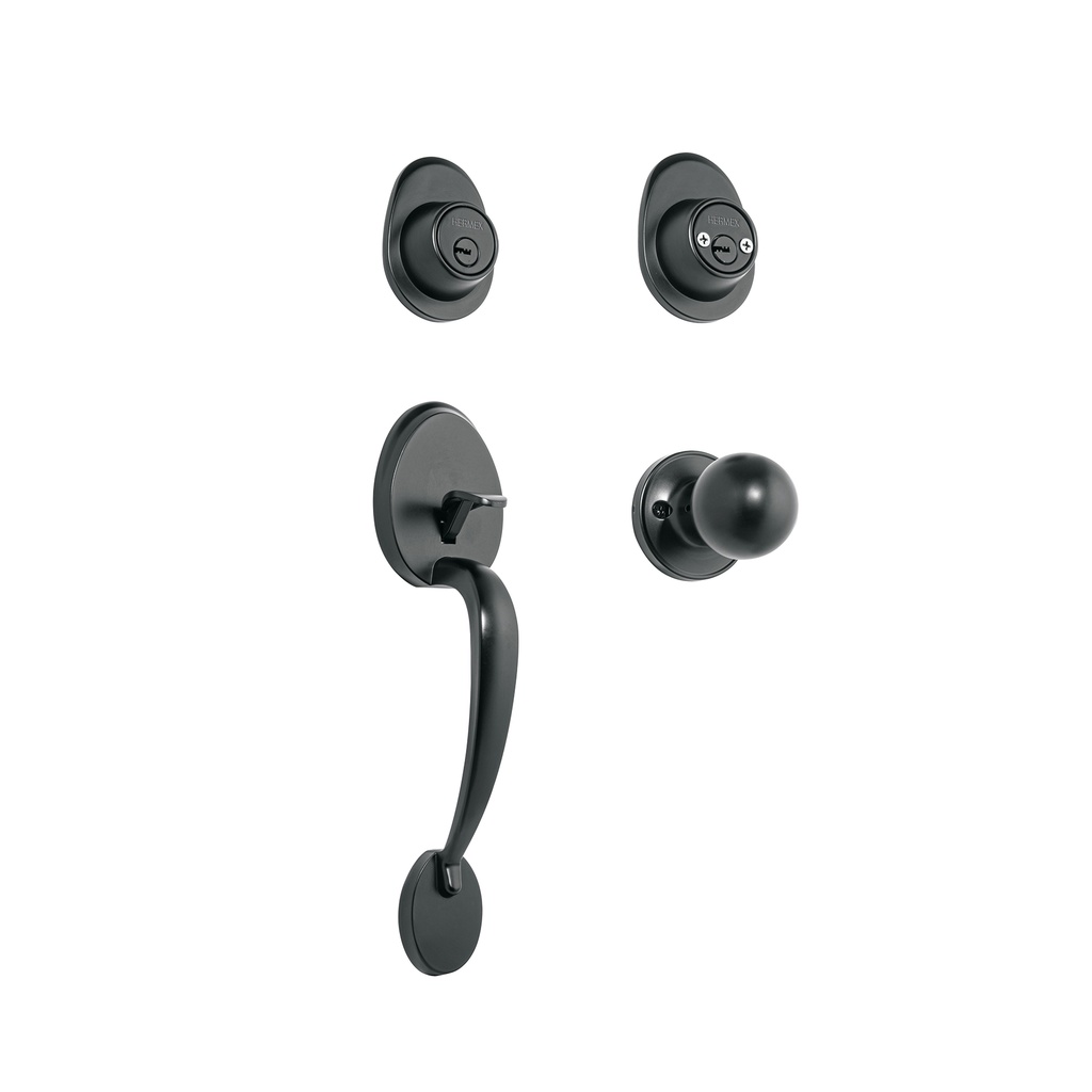 Jaladera, perilla y cerrojo llave-llave, negro