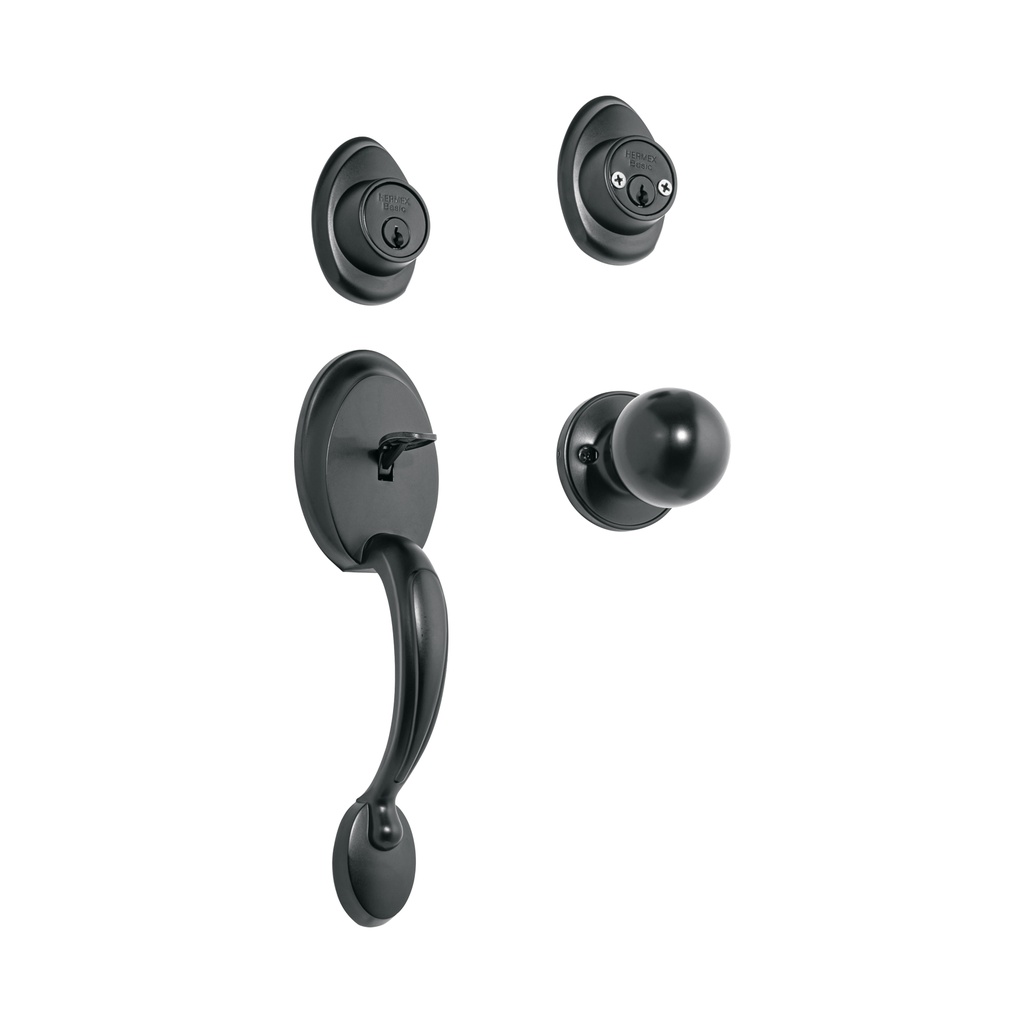 Jaladera, perilla y cerrojo llave-llave, negro, Basic