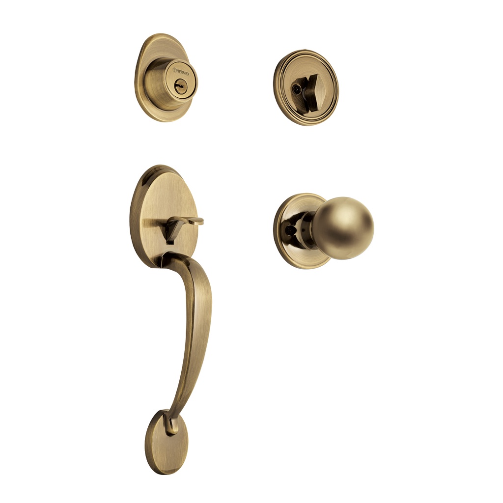 Jaladera, perilla y cerrojo llave-mariposa, latón antiguo - Pag 590