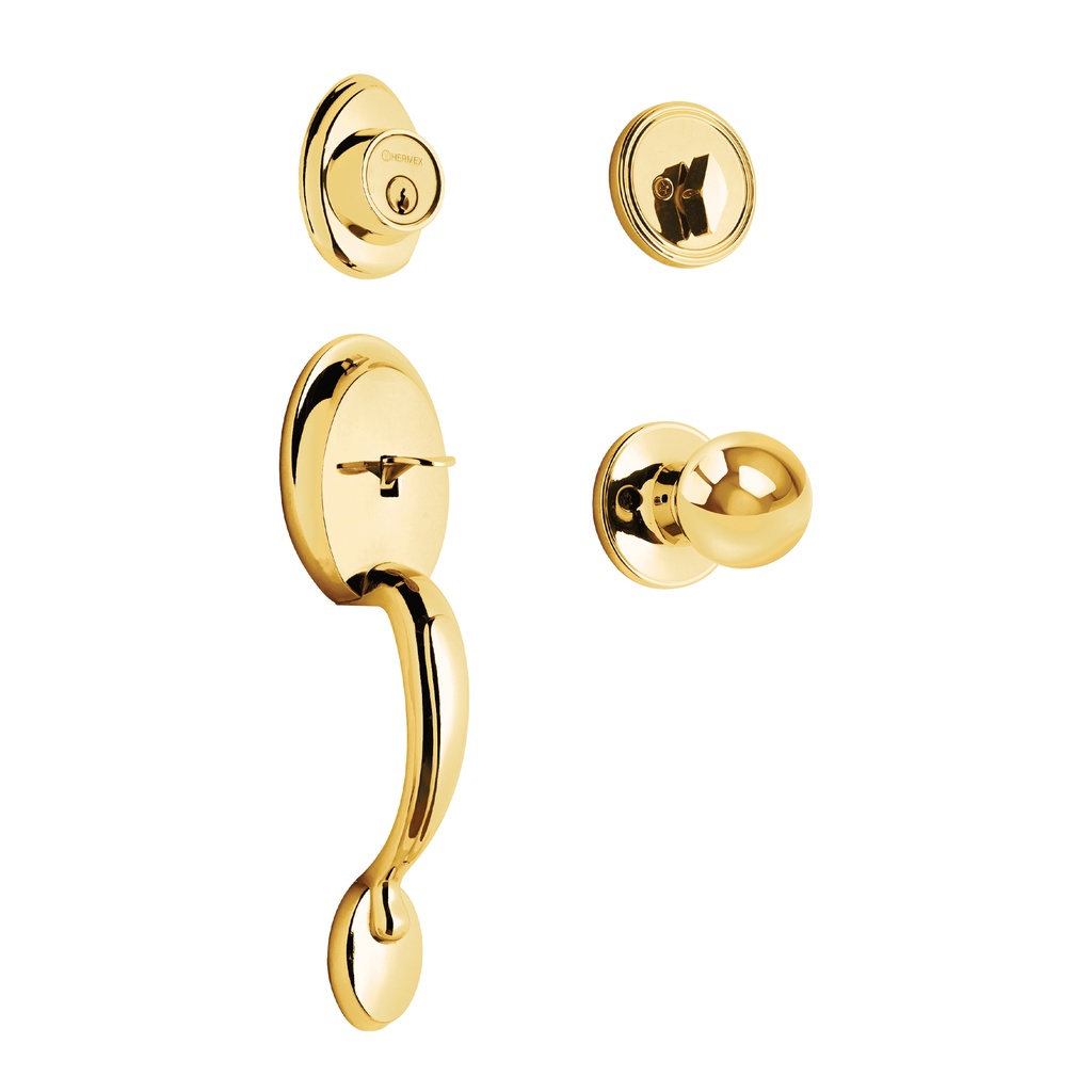 [T23671] Jaladera, perilla y cerrojo mariposa, latón brillante, Basic