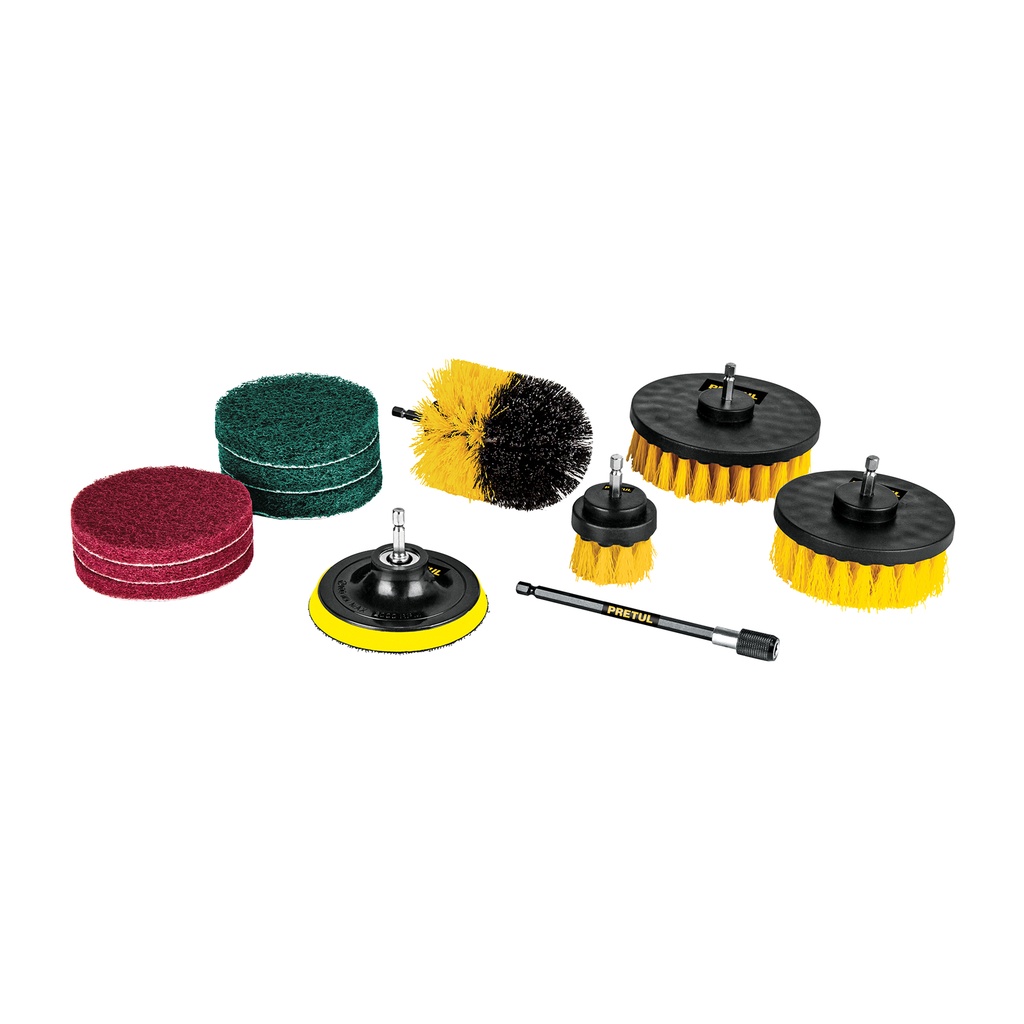 [T27191] Juego 12 accesorios de limpieza y asentado p/taladro, Pretul