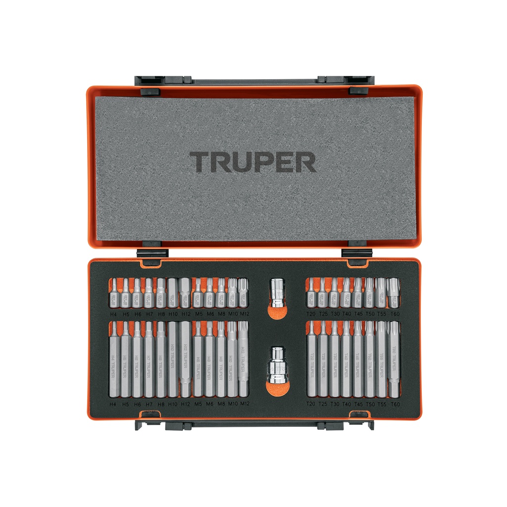 Juego 42 puntas 1/2' y 3/8' de 75 y 30 mm estuche metálico