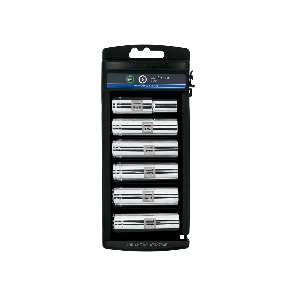 Juego 6 dados largos cuadro 1/2' mm, Truper