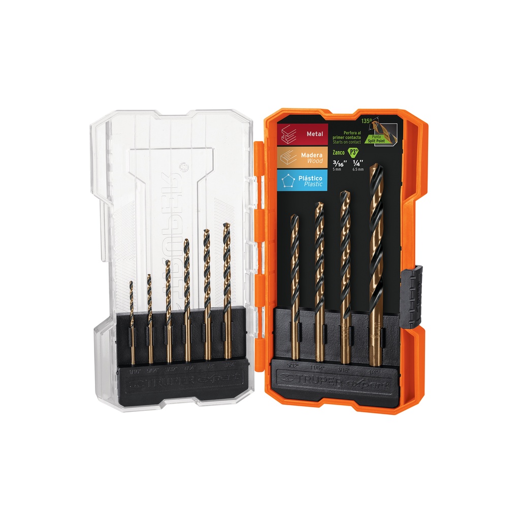 Juego de 10 brocas HSS para metal en estuche, Truper Expert