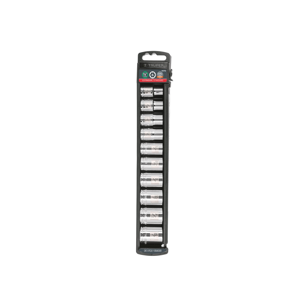Juego de 10 dados cuadro 1/2' std, Truper