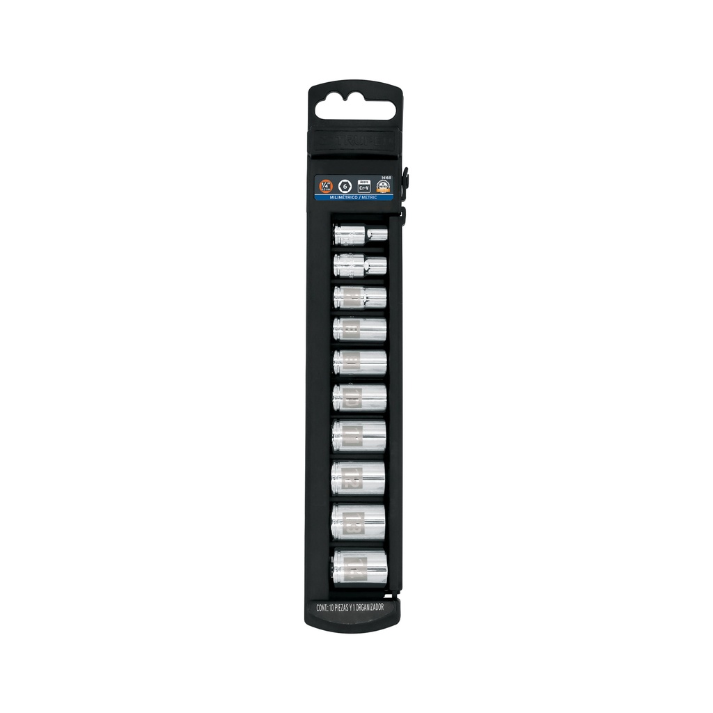 Juego de 10 dados cuadro 1/4' mm, Truper