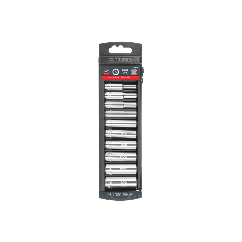 Juego de 10 dados largos cuadro 1/4' std, Truper
