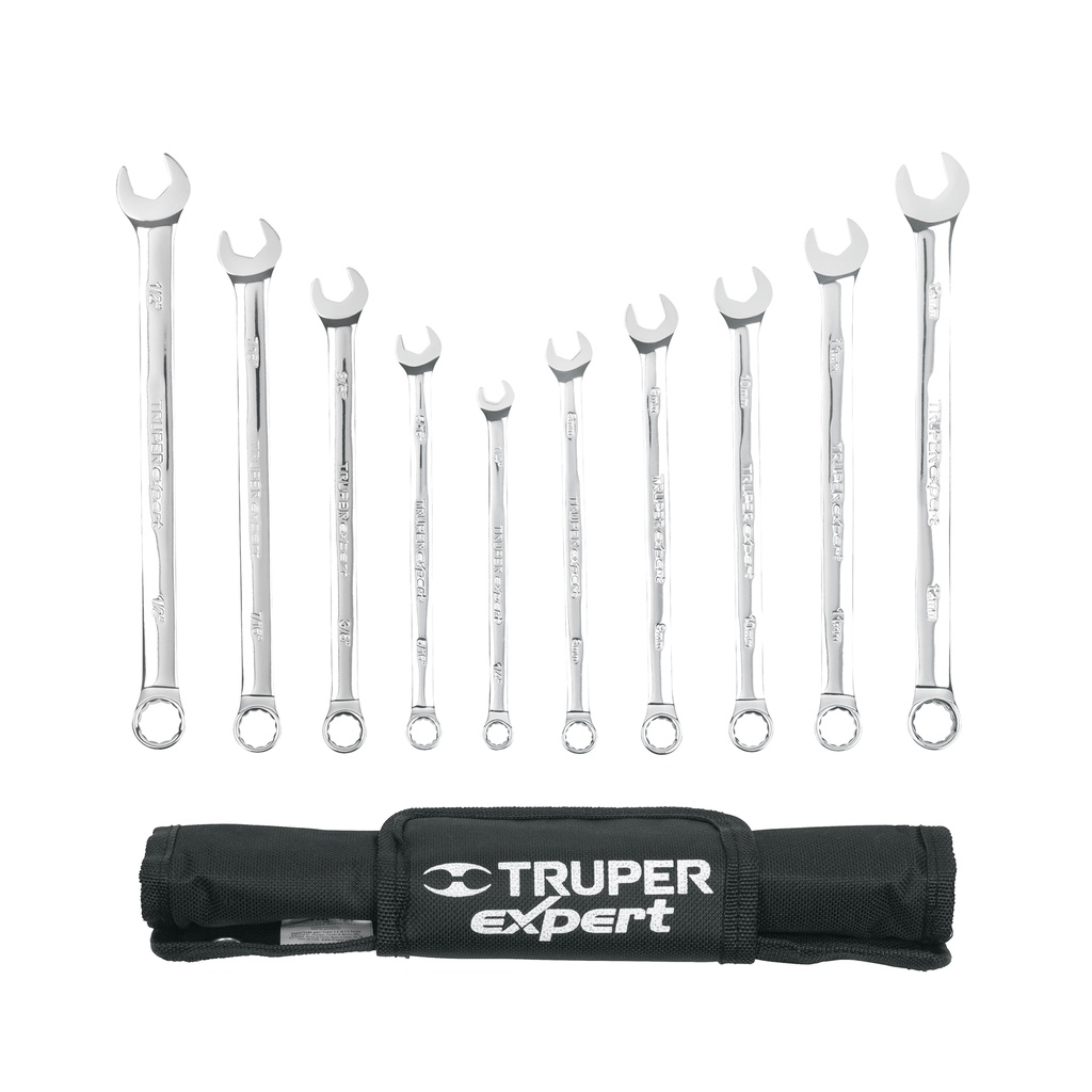 [T13164] Juego de 10 llaves combinadas std y mm pulidas, Expert