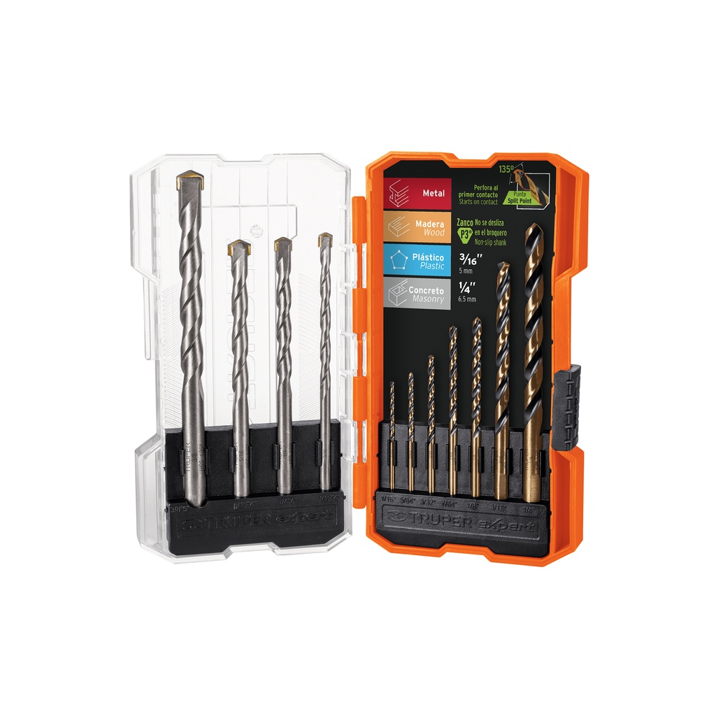 Juego de 11 brocas para metal y concreto en estuche, Truper