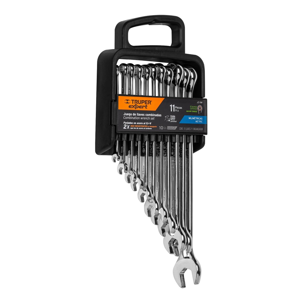 [T15778] Juego de 11 llaves combinadas mm pulidas, Truper Expert