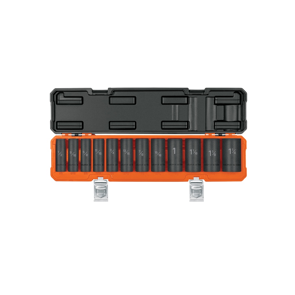 Juego de 12 dados largos cuadro 1/2' de impacto 6 puntas std