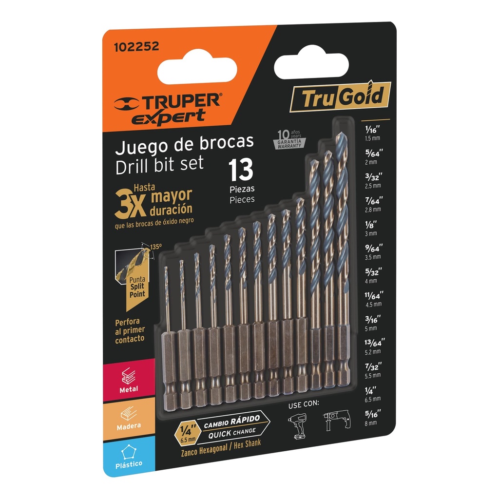 Juego de 13 brocas HSS p/metal zanco cambio rápido, Expert - Pag 55