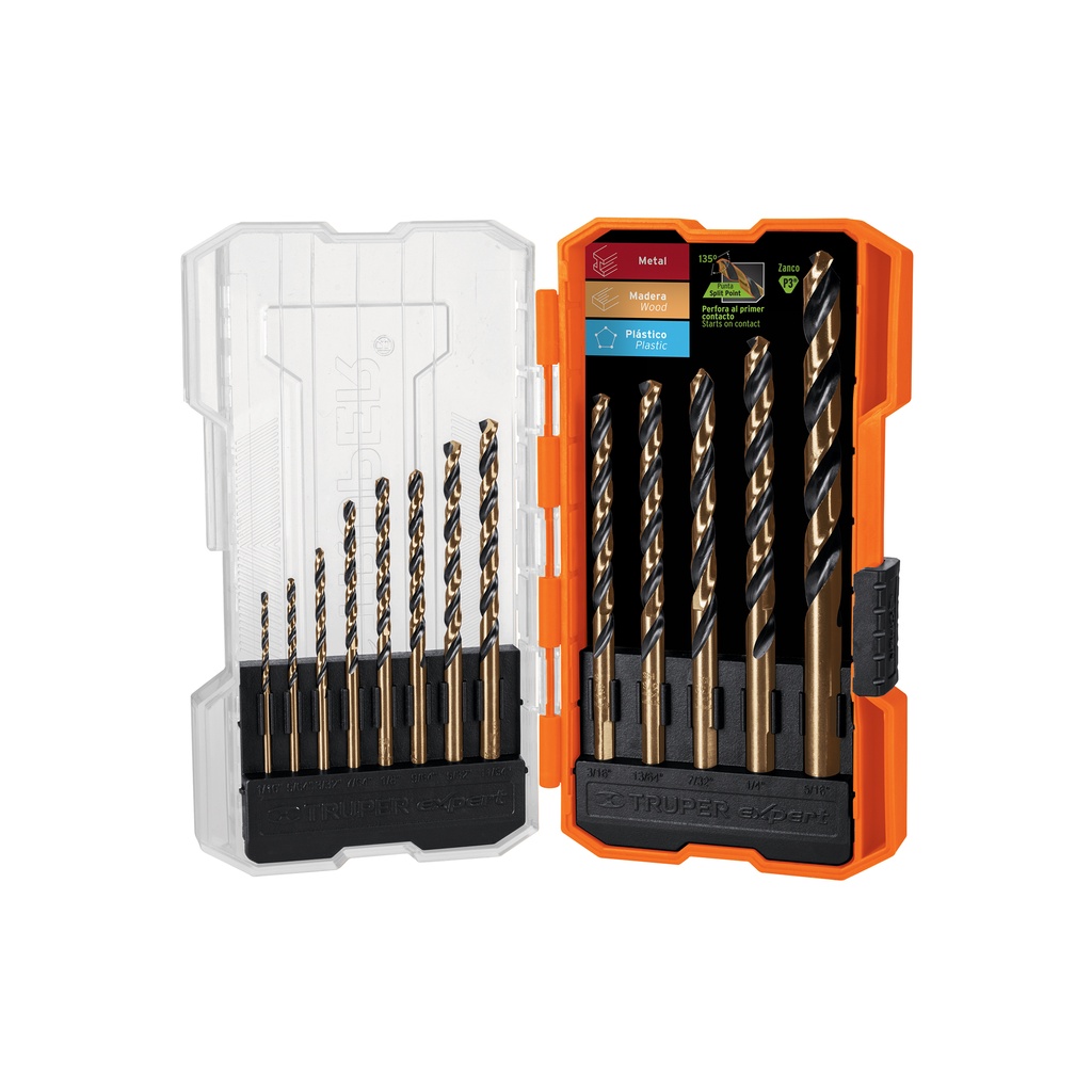 Juego de 13 brocas HSS para metal en estuche, Truper Expert