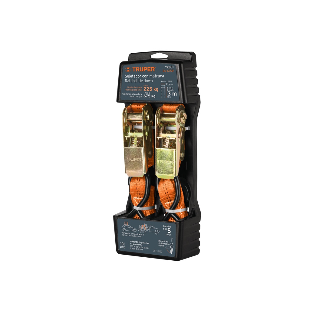 [T19281] Juego de 2 sujetadores con matraca carga máxima 675 kg