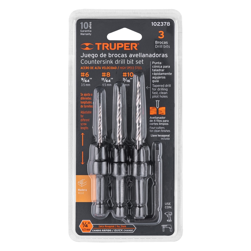 [T102378] Juego de 3 brocas avellanadoras, Truper