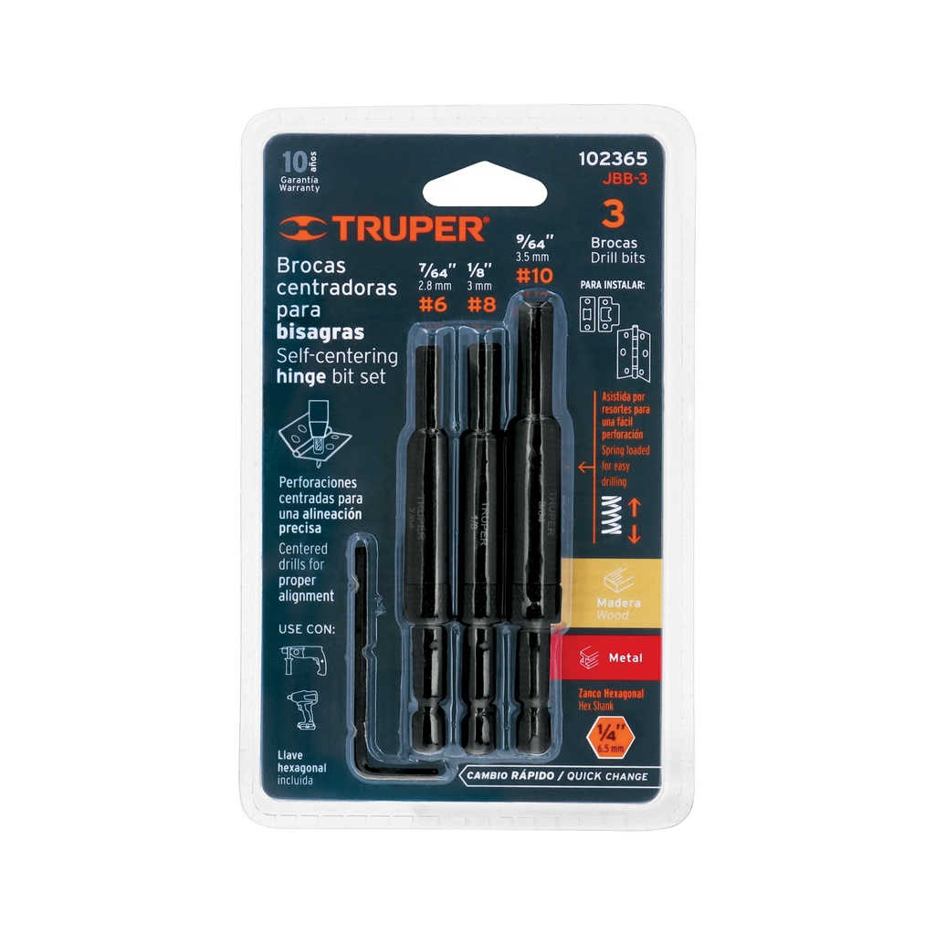 [T102365] Juego de 3 brocas para bisagra, Truper