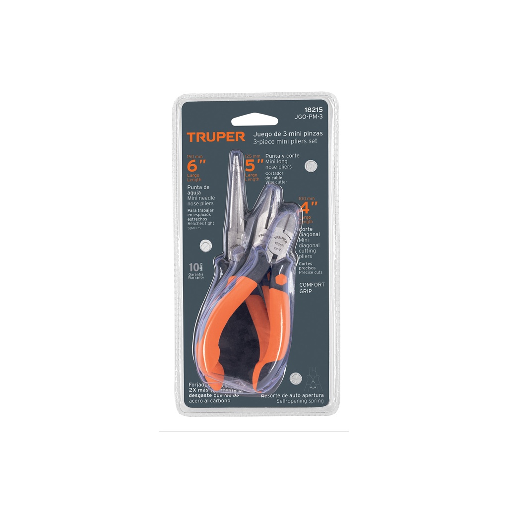 [T18215] Juego de 3 mini pinzas mango Comfort Grip, Truper