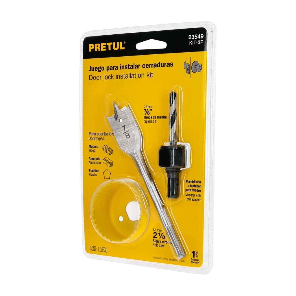 [T23549] Juego de 3 piezas para instalar cerraduras, Pretul