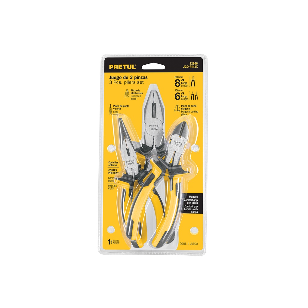 [T22966] Juego de 3 pinzas 3 mango Comfort Grip, Pretul