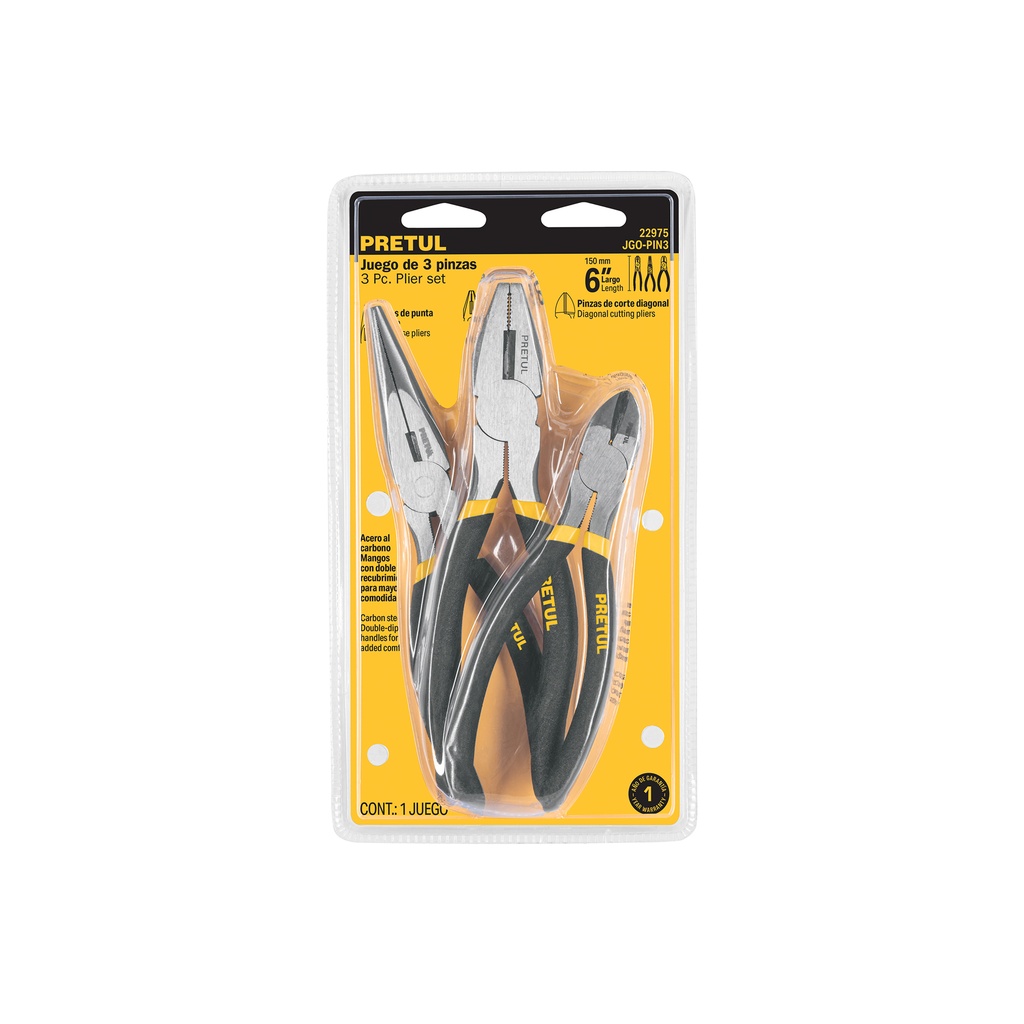 Juego de 3 pinzas de 6' mango de vinil, Pretul