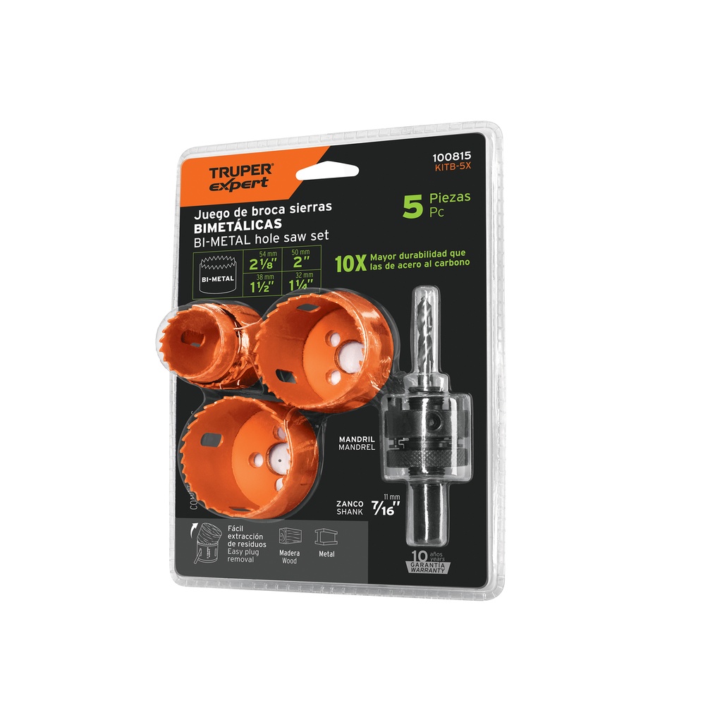 [T100815] Juego de 4 brocasierras bimetálicas y 1 mandril, Expert
