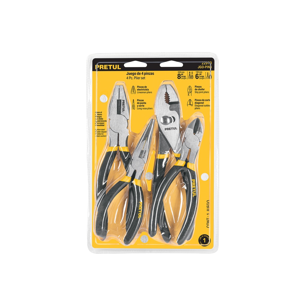 Juego de 4 pinzas mango de vinil, Pretul