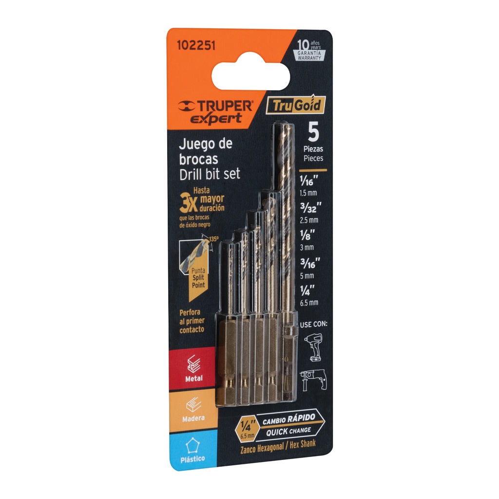 Juego de 5 brocas HSS para metal zanco cambio rápido, Expert - Pag 55