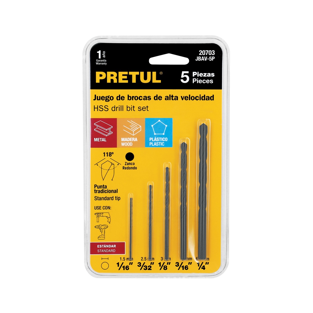 [T20703] Juego de 5 brocas HSS para metal, Pretul - Pag 56