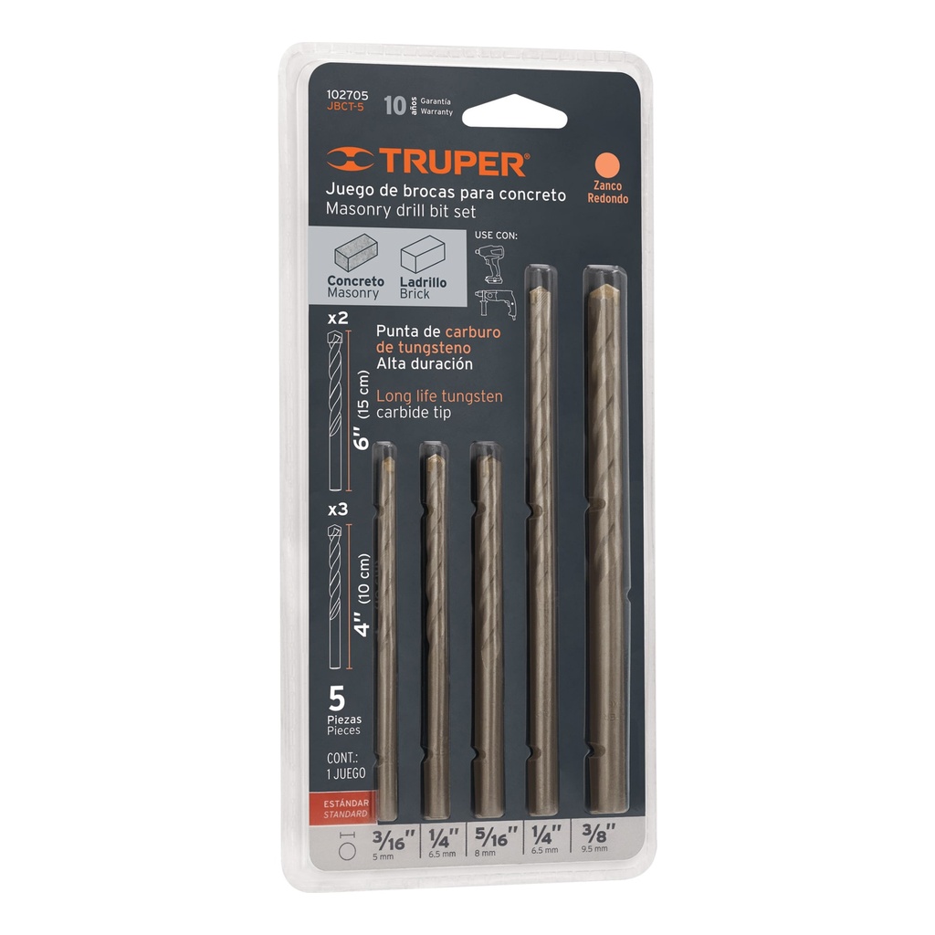 Juego de 5 brocas para concreto, Truper