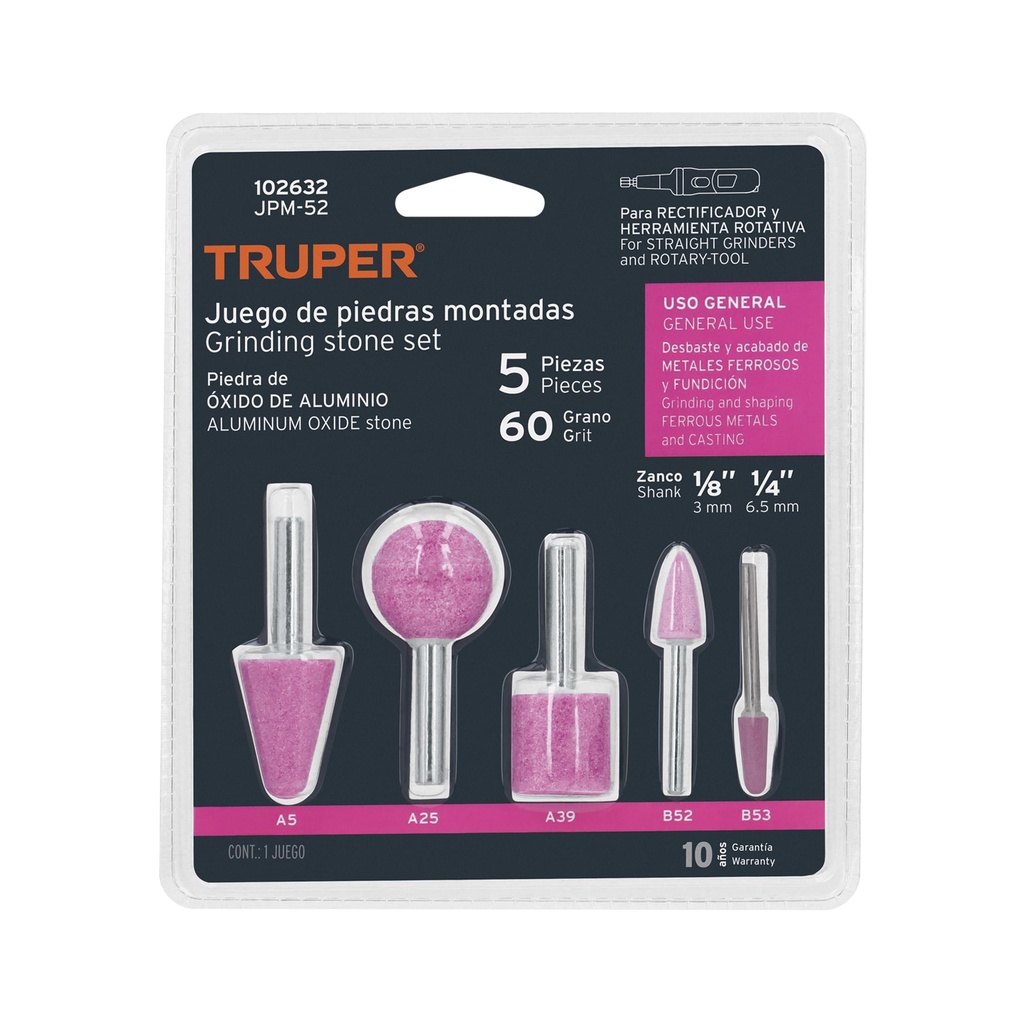 Juego de 5 piedras montadas zanco 1/4' y 1/8',uso general