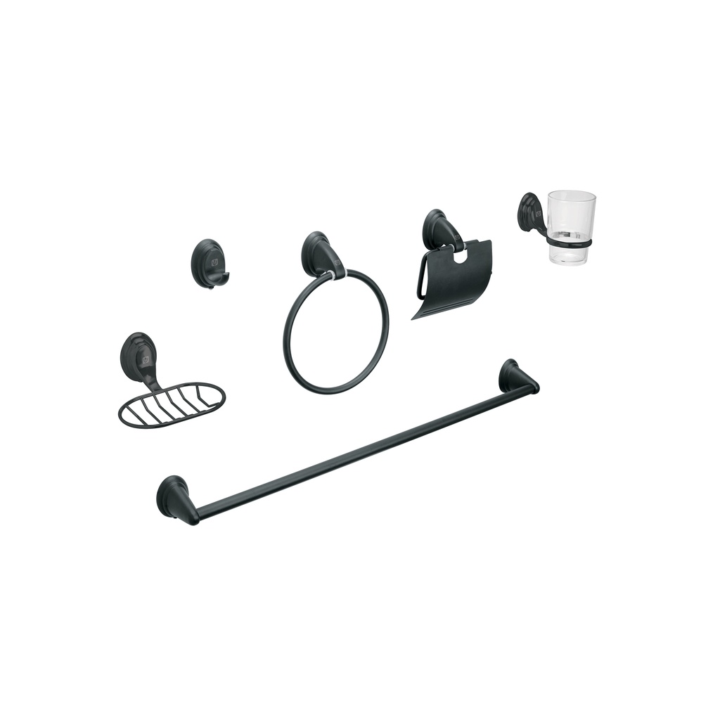 [T49163] Juego de 6 acc. p/baño negro mate chapetón ovalado, Aqua