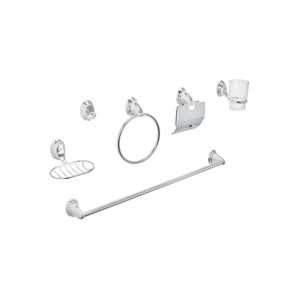 [T48341] Juego de 6 accesorios p/baño cromo chapetón ovalado, Aqua