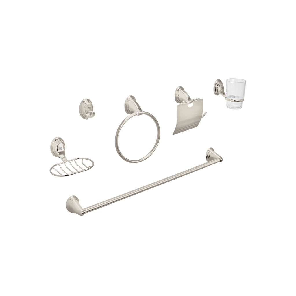 [T49162] Juego de 6 accesorios p/baño satín chapetón ovalado, Aqua