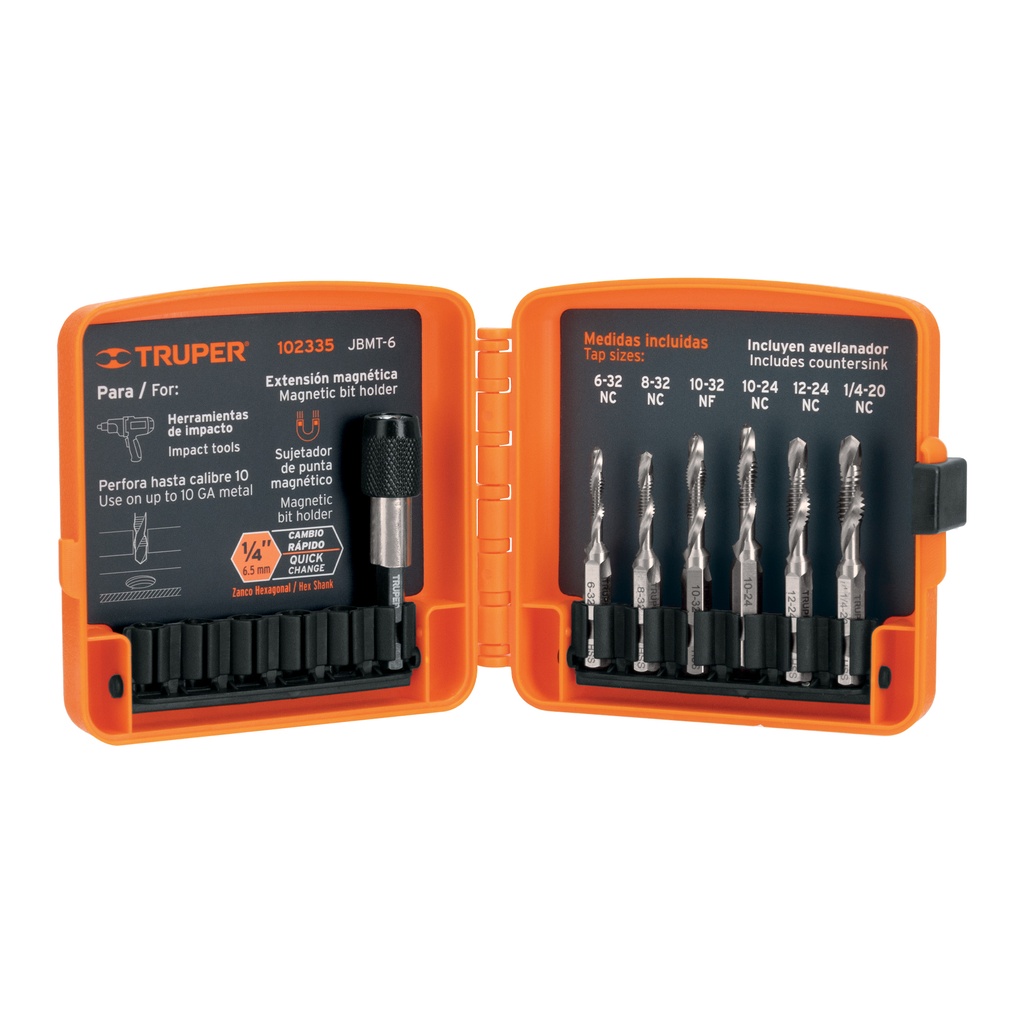 Juego de 6 brocas HSS con machuelo para metal, Truper - Pag 57